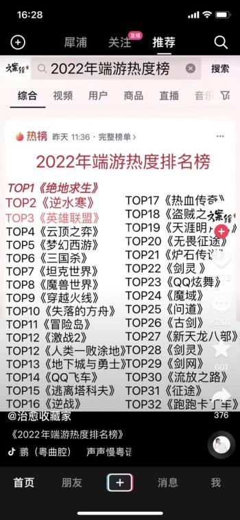 2022端游热度榜：魔兽未进前五，逆水寒超越LOL排第二，你怎么看  -图1